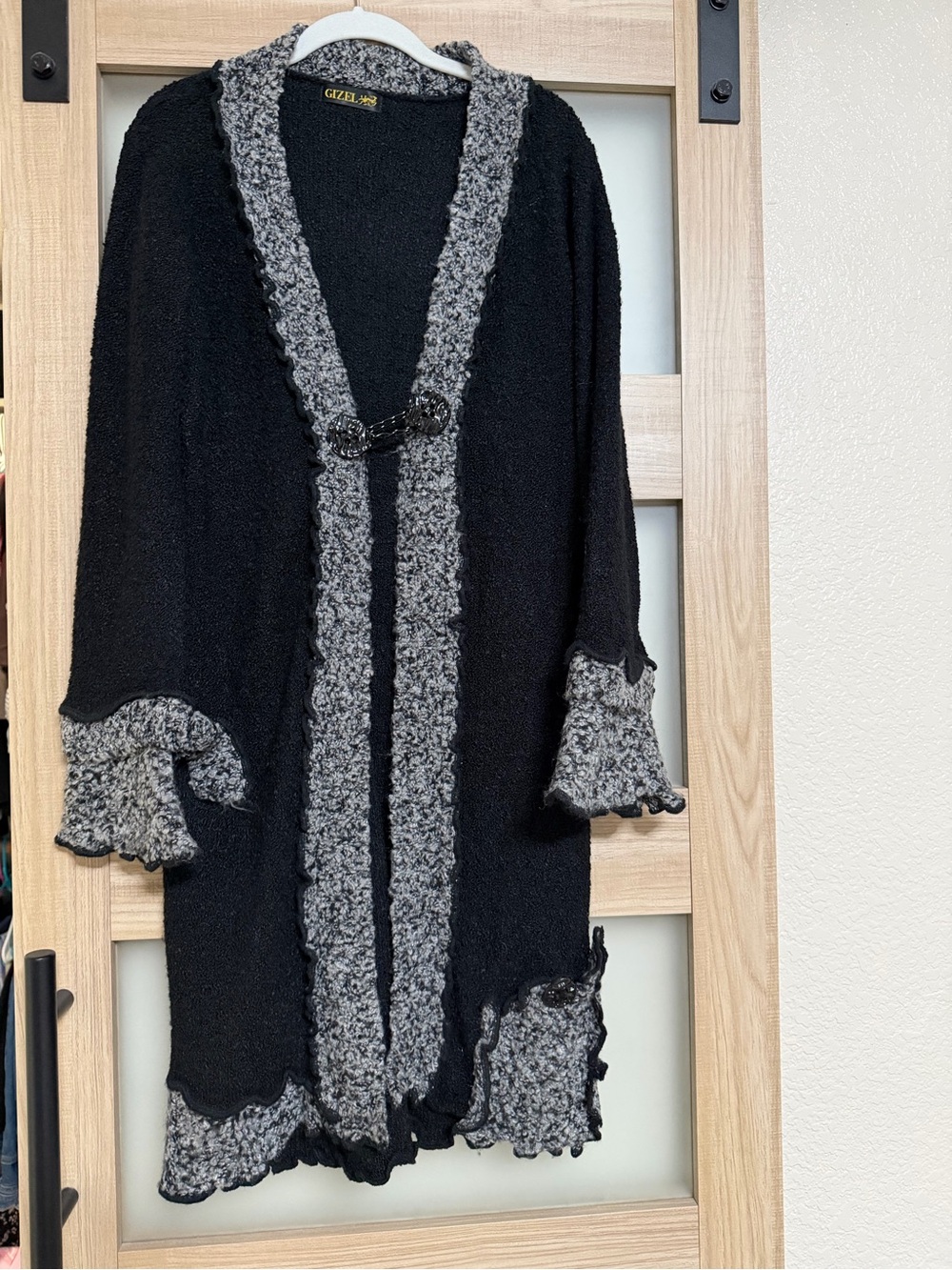 Gizel Black and Gray Knit Open Cardigan Sweater